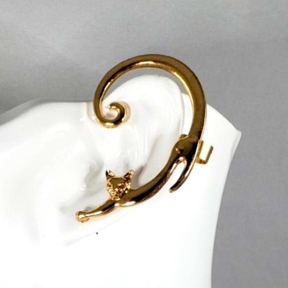 NWT Goldtone Stretching Cat Cuff Stud Earring - Picture 3 of 8